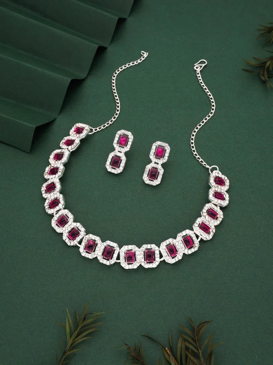 American Diamond Gold Plated Purple Jewellery Set