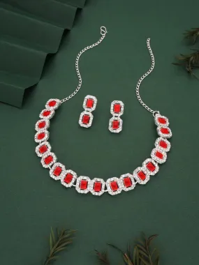 American Diamond Gold Plated Red Necklace Set