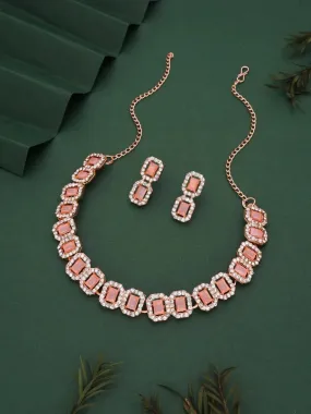 American Diamond Peach Pink Jewellery Set