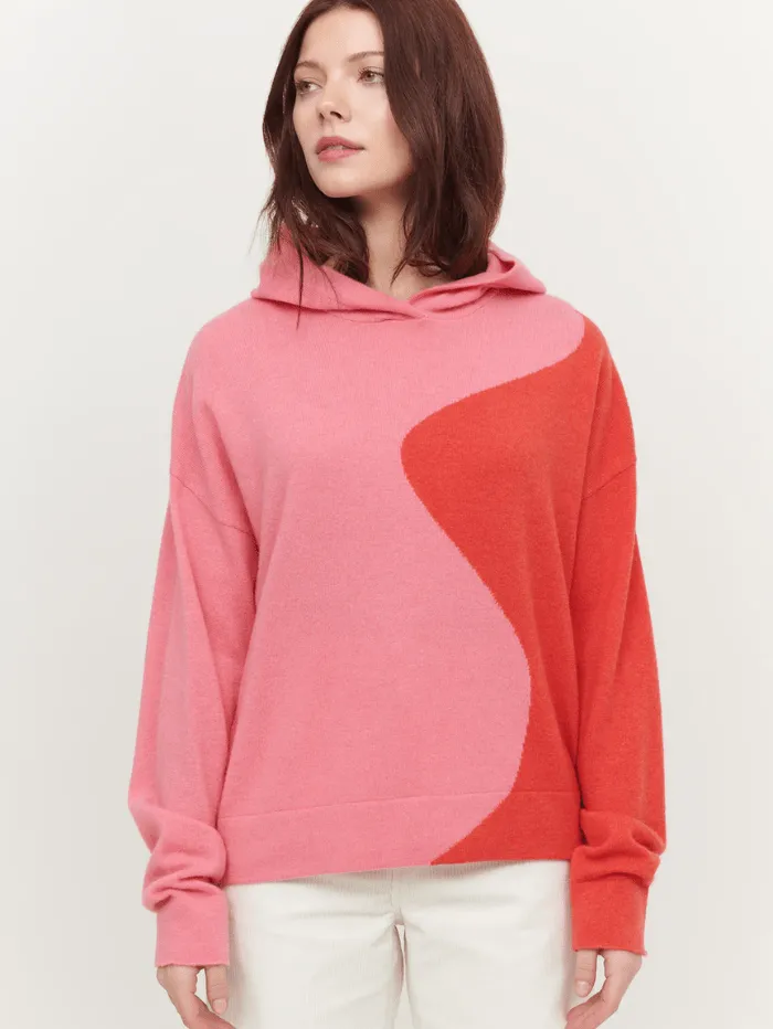 & Isla Annie Red/Pink Wave Cashmere Hoodie IF3C-026