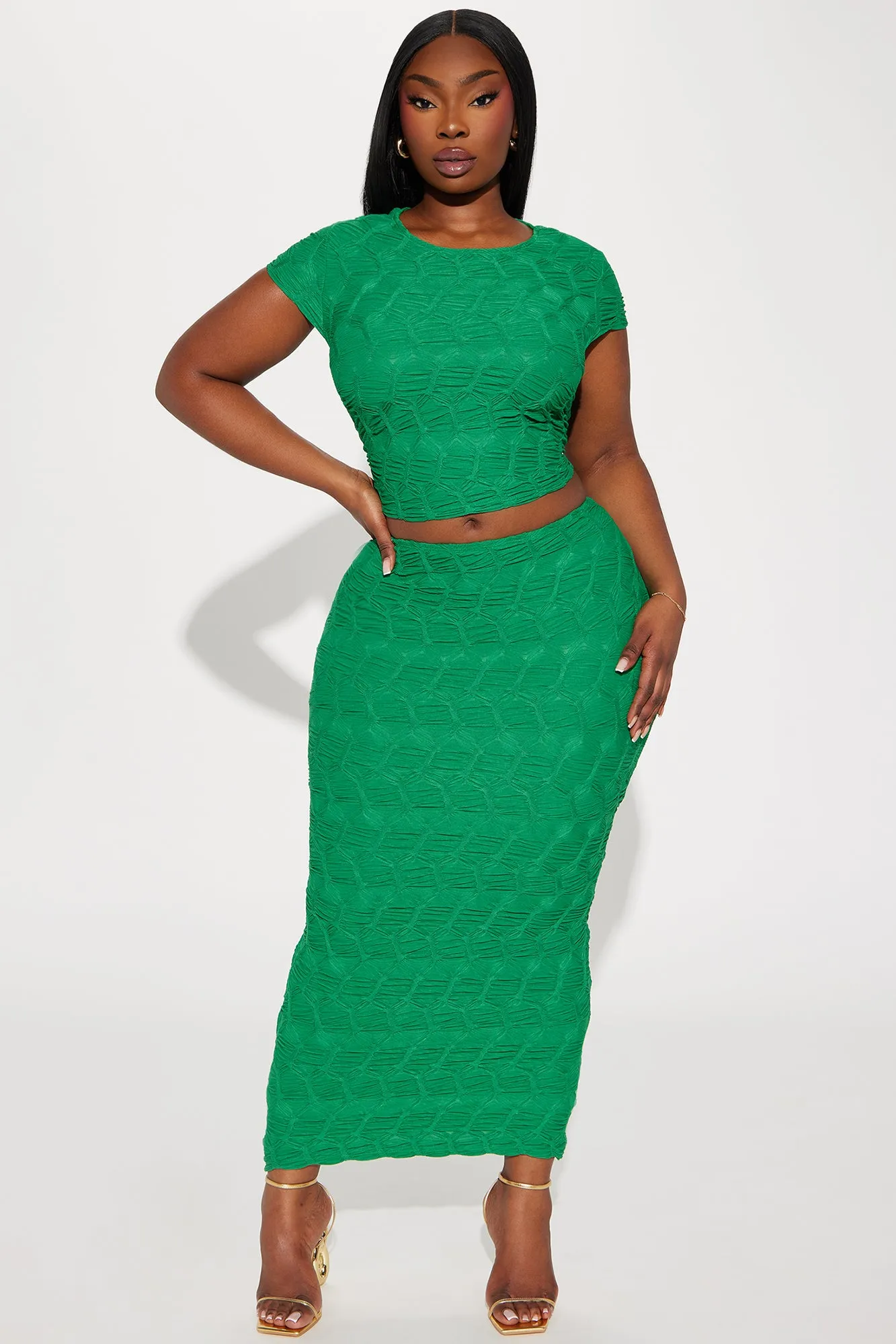 Anissa Textured Skirt Set - Kelly Green