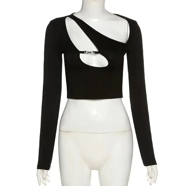 Asymmetric Collar Crop Top