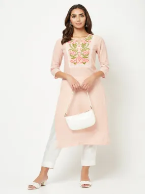 Baby Pink Yoke Embroidered Kurta