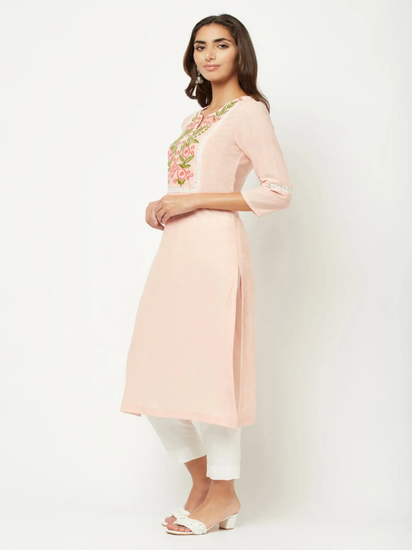 Baby Pink Yoke Embroidered Kurta 