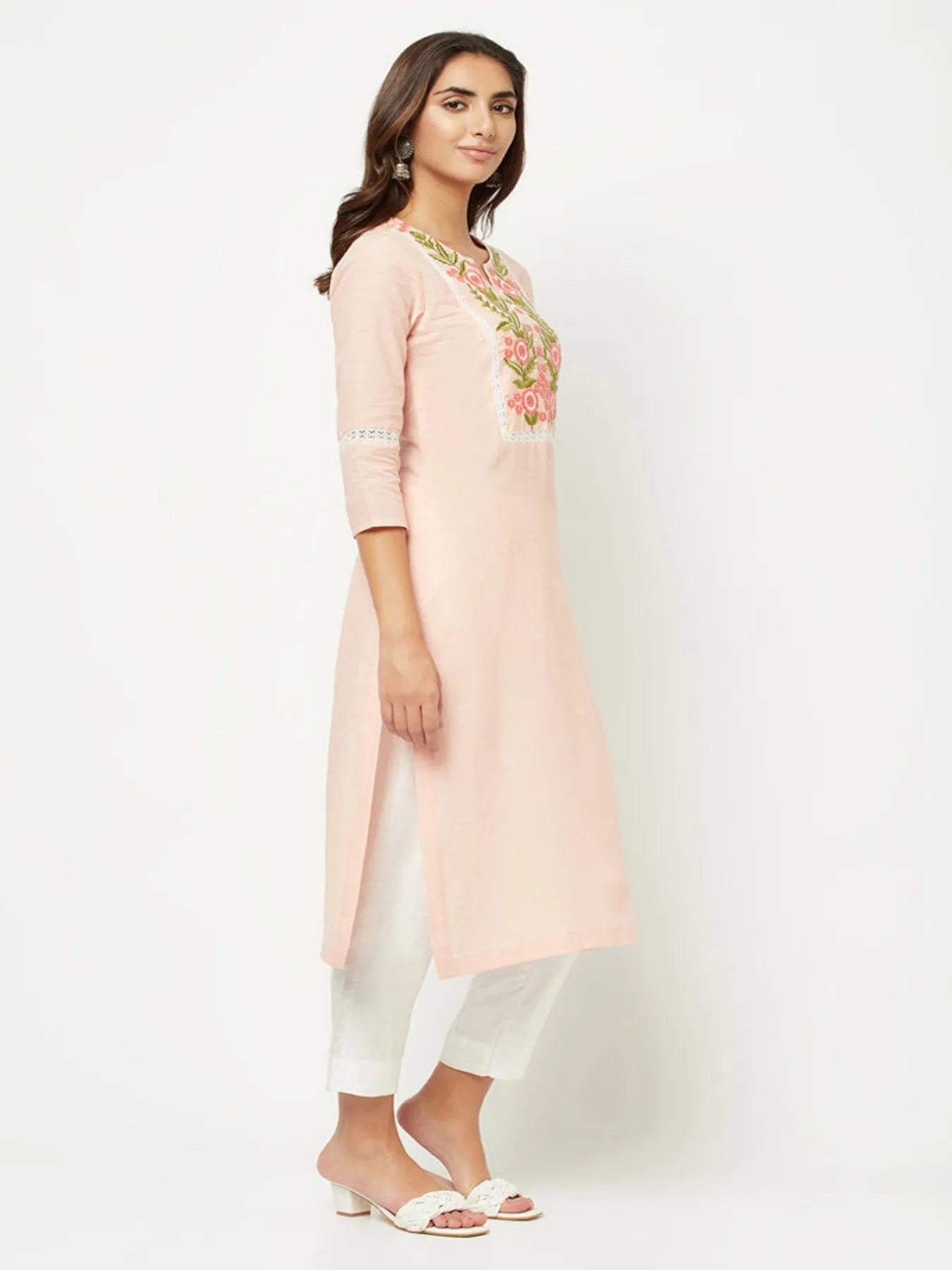 Baby Pink Yoke Embroidered Kurta 