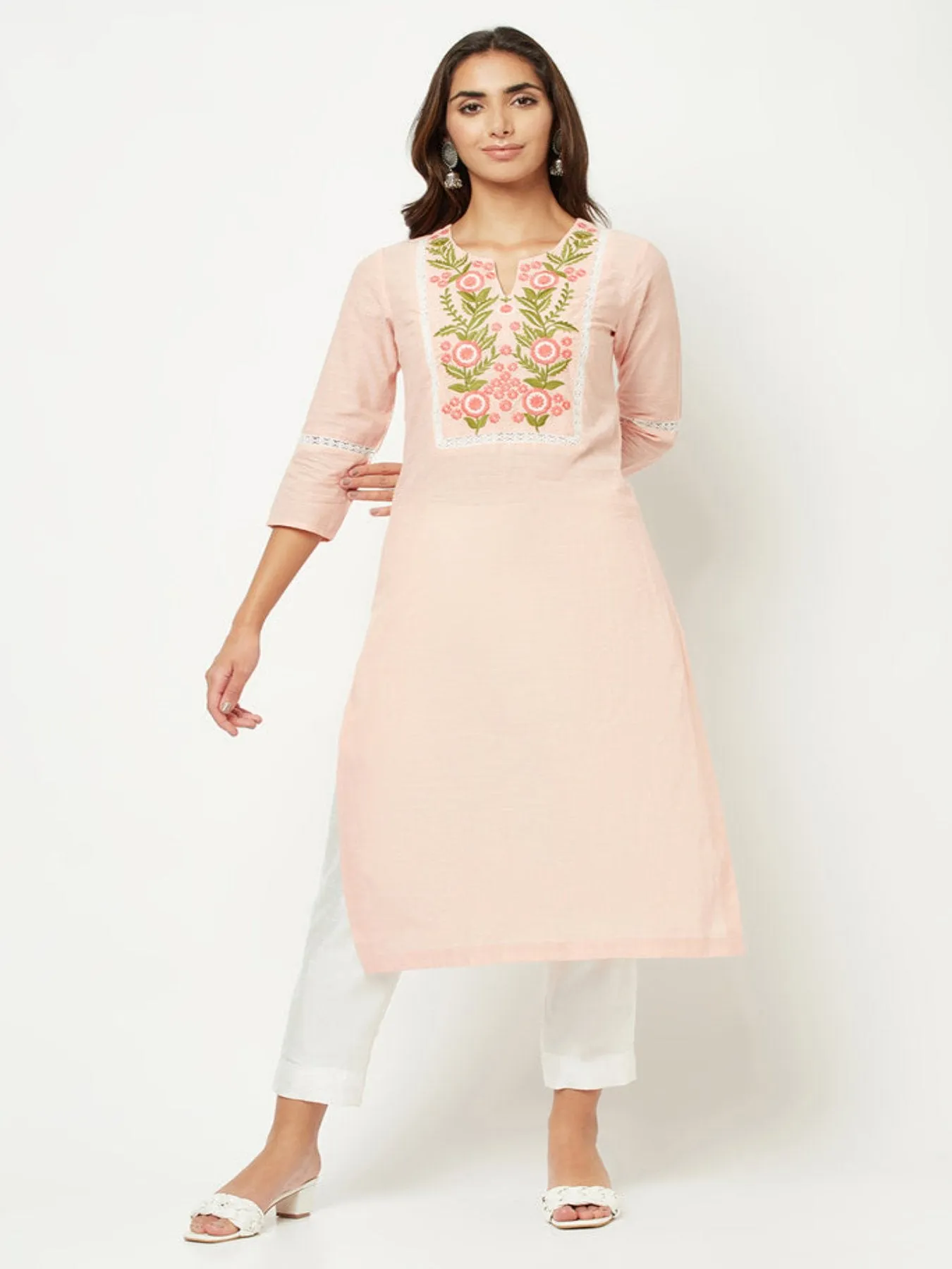 Baby Pink Yoke Embroidered Kurta 