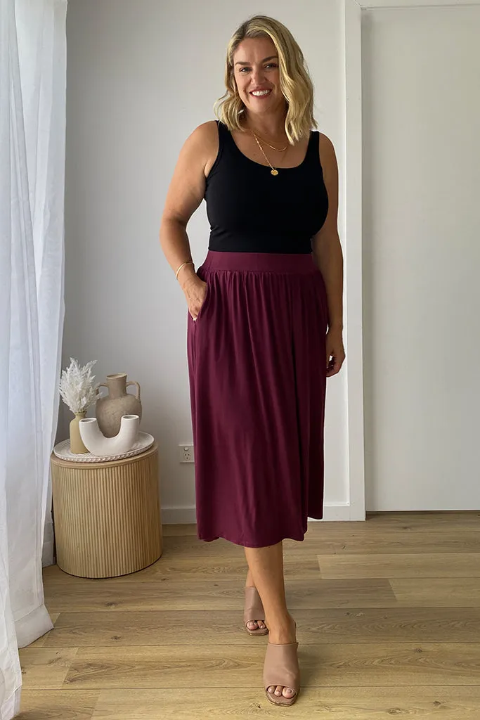 Bamboo Midi Skirt - Burgundy