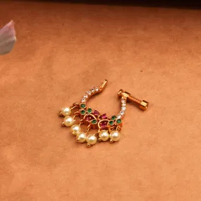 Beautiful 24K Golden Multi Colour Stone Nose Pin With Pearls