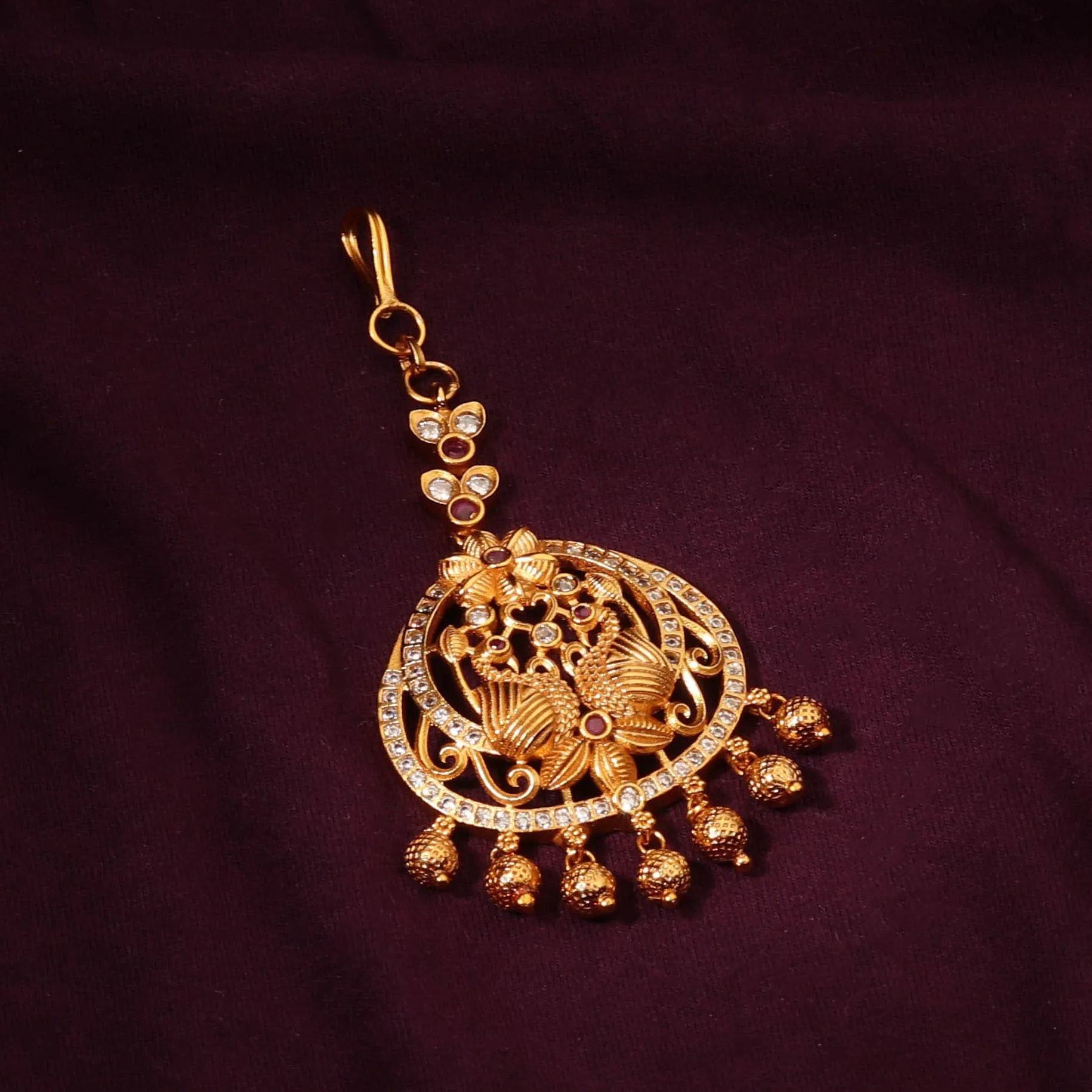 Beautiful Gold Plated Multi Stone Dual Peacock Maang Tikka