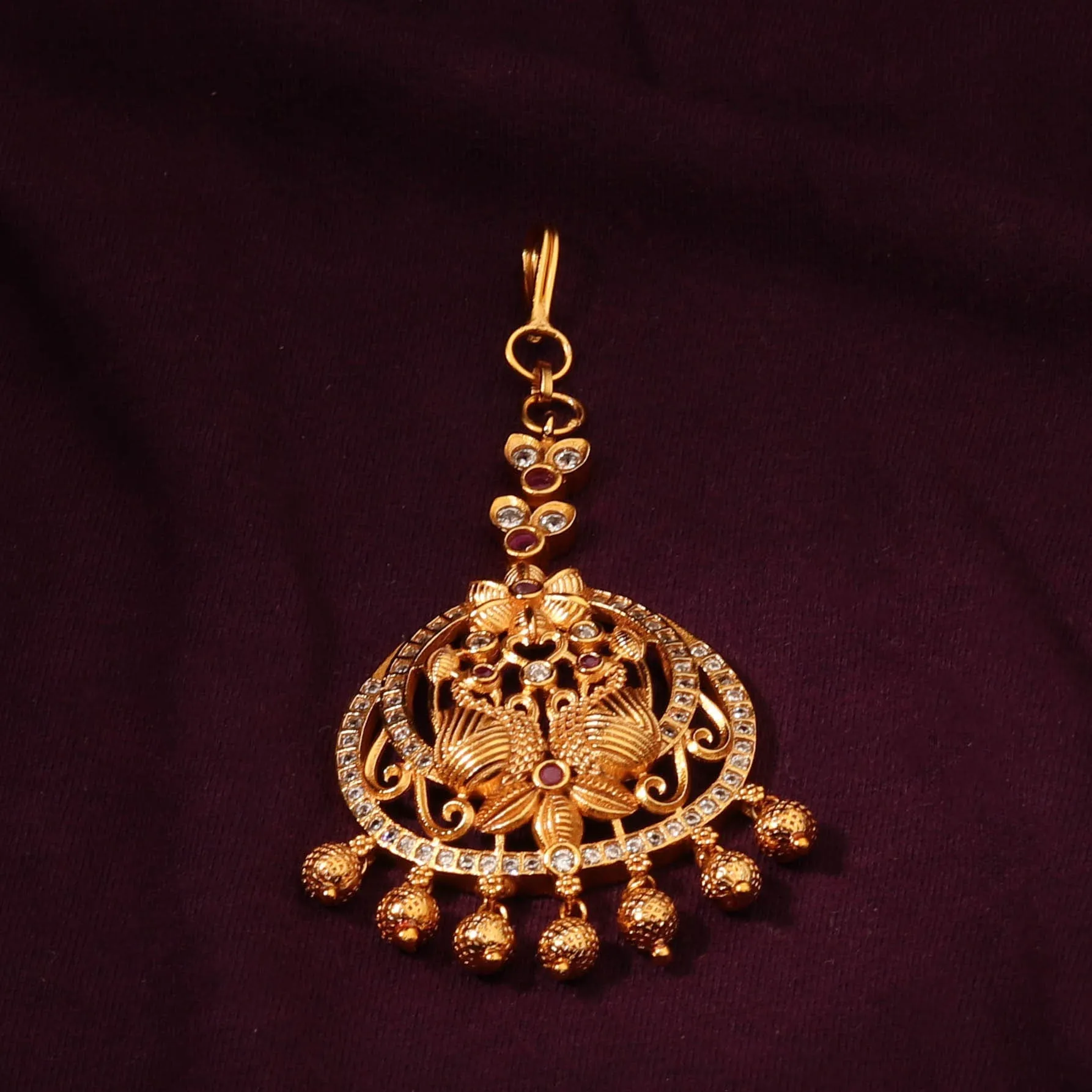 Beautiful Gold Plated Multi Stone Dual Peacock Maang Tikka