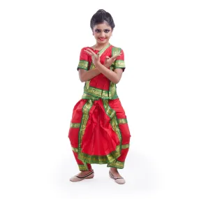 Bharatnatyam Costume for Girls with Light Bharatnatyam Jewellery