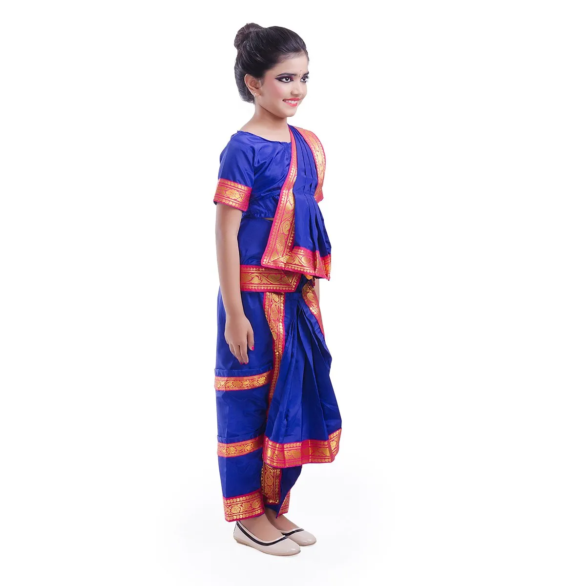 Bharatnatyam Costume for Girls with Light Bharatnatyam Jewellery