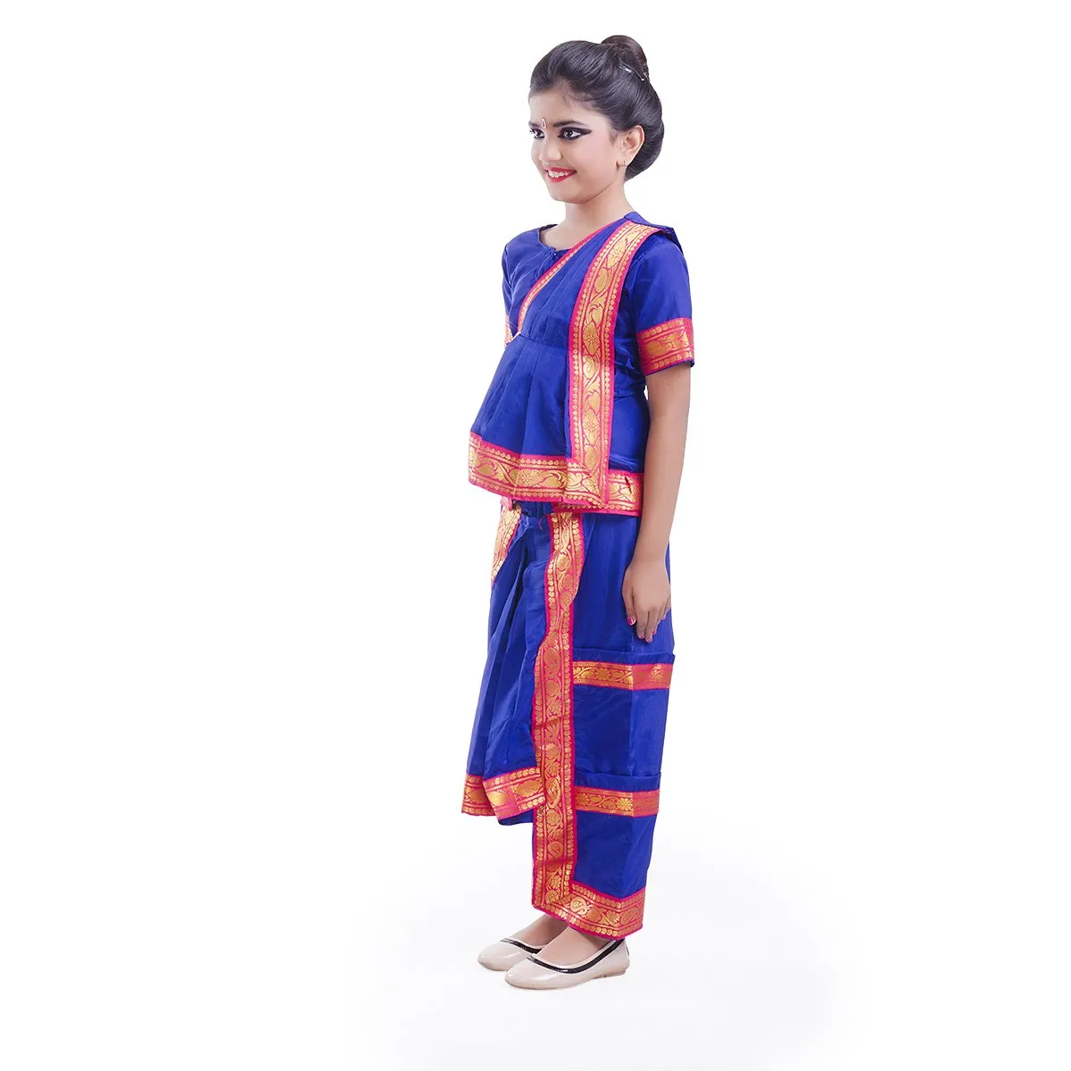 Bharatnatyam Costume for Girls with Light Bharatnatyam Jewellery