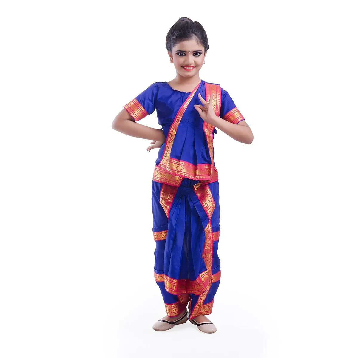 Bharatnatyam Costume for Girls with Light Bharatnatyam Jewellery