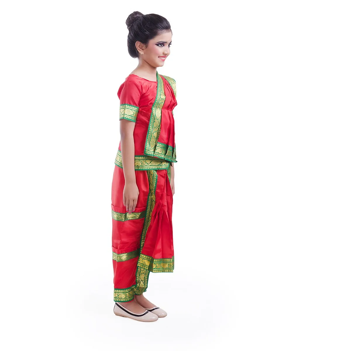 Bharatnatyam Costume for Girls with Light Bharatnatyam Jewellery