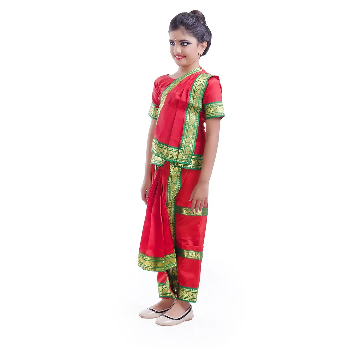 Bharatnatyam Costume for Girls with Light Bharatnatyam Jewellery