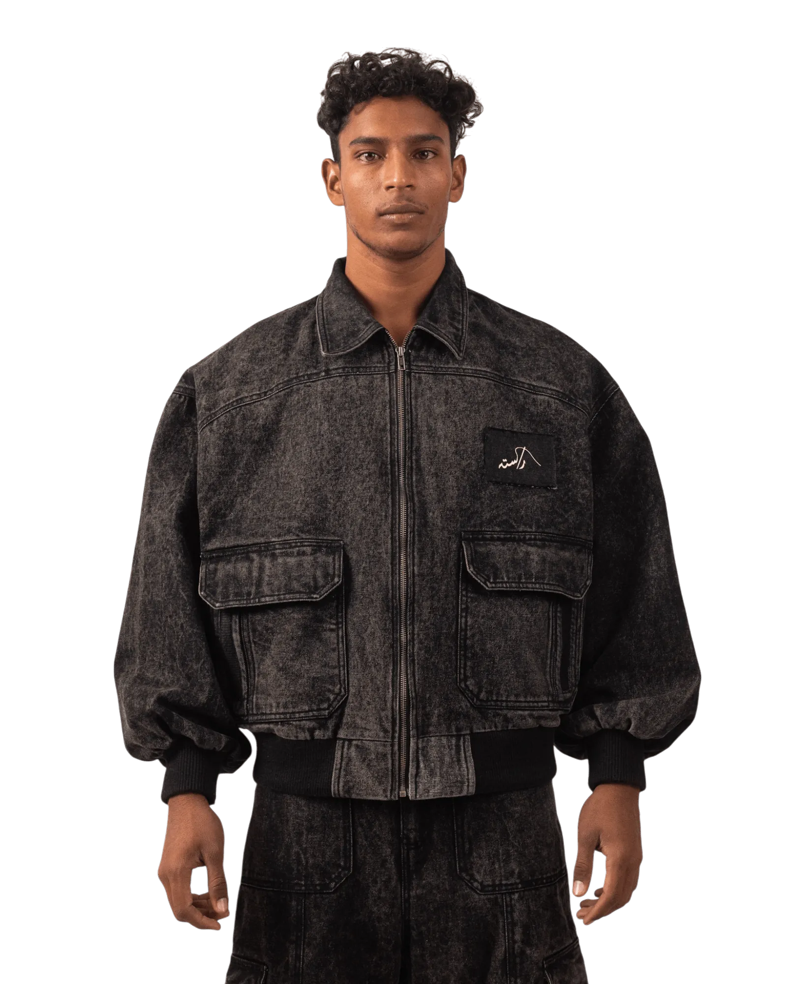 BLACK ACID WASH BOMBER JACKET