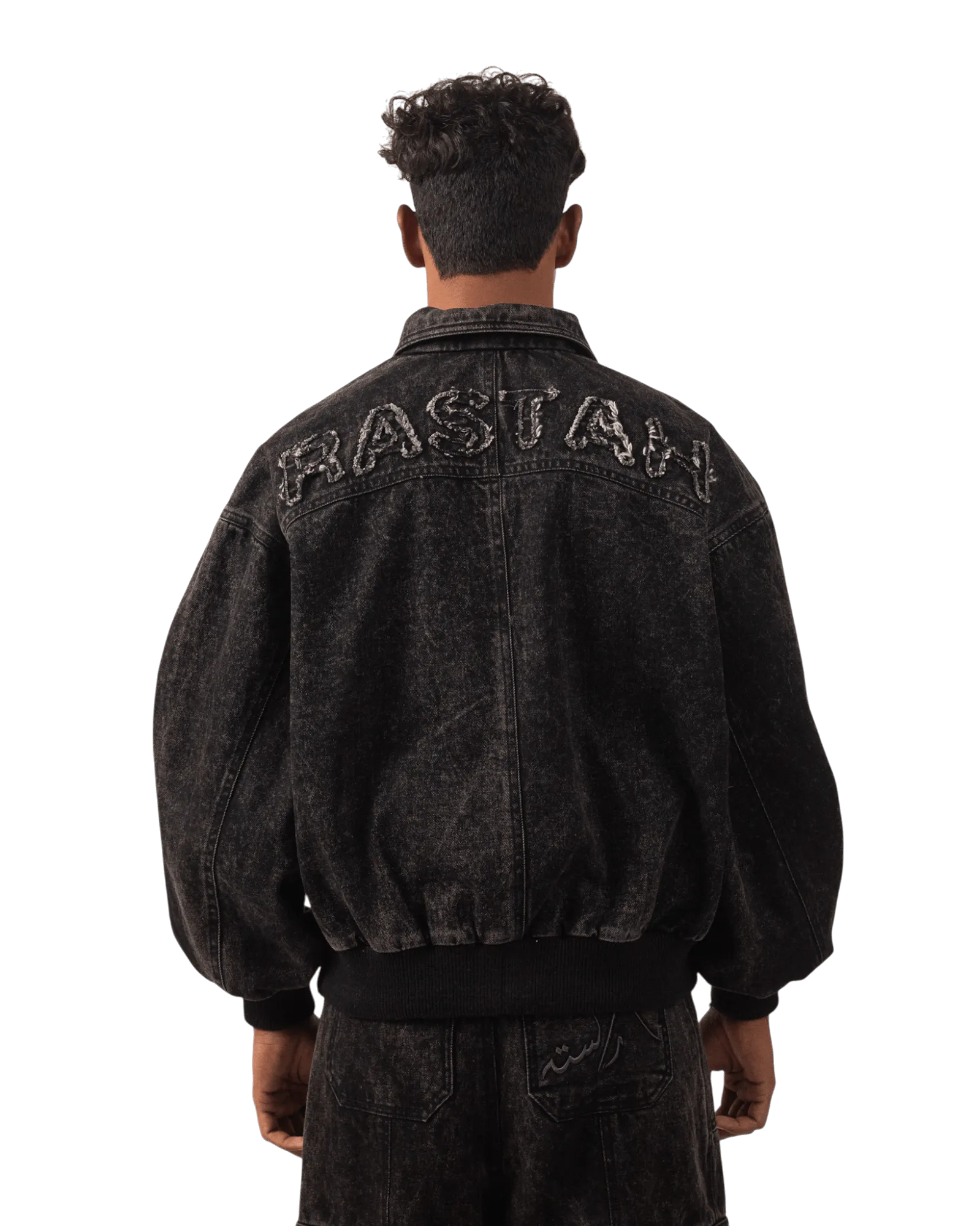 BLACK ACID WASH BOMBER JACKET