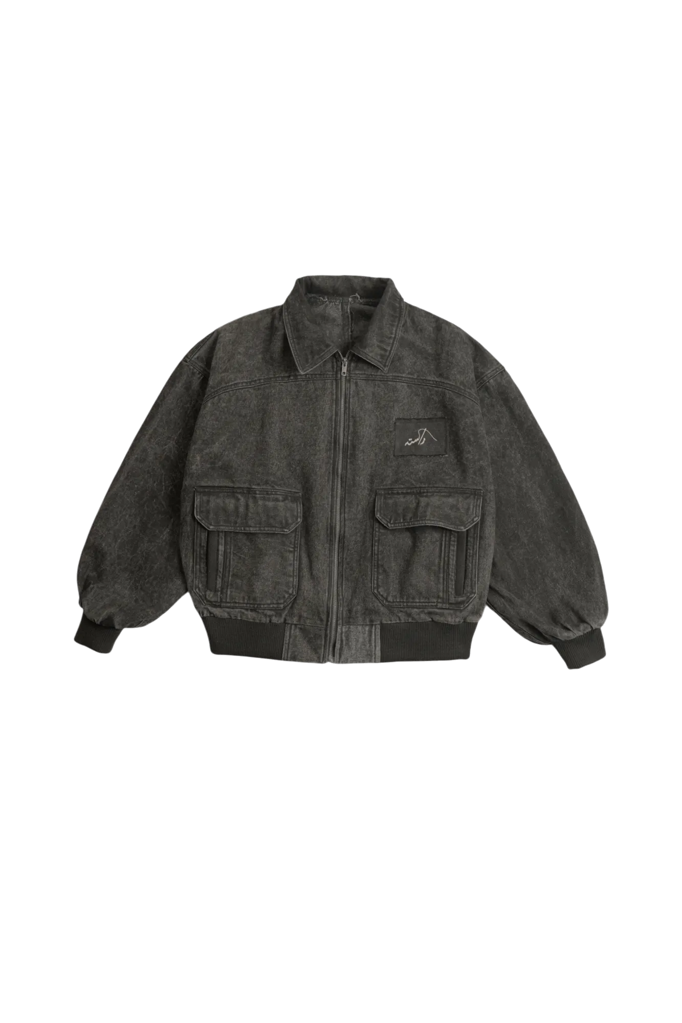 BLACK ACID WASH BOMBER JACKET