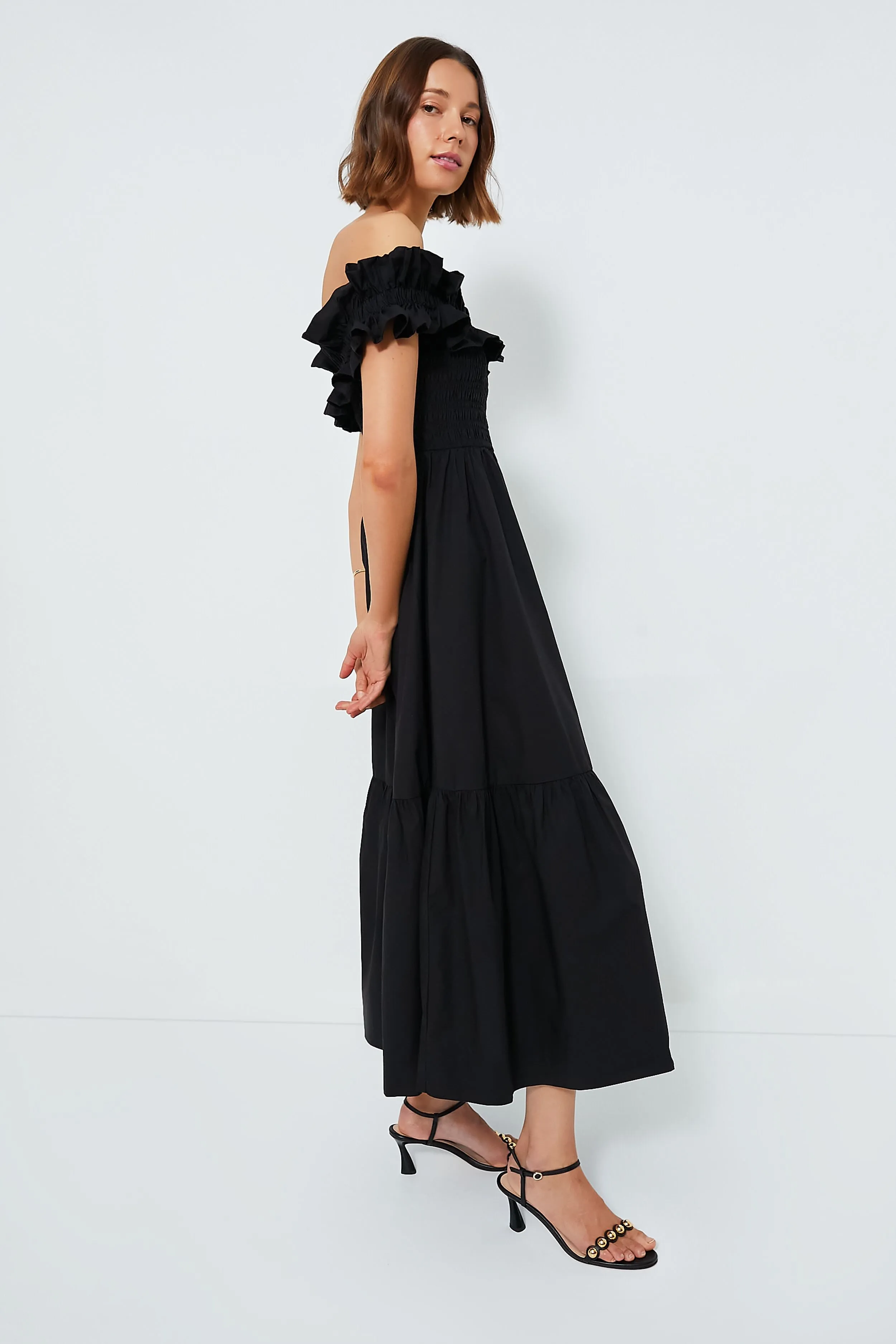 Black Cotton Poplin Long Smock Dress