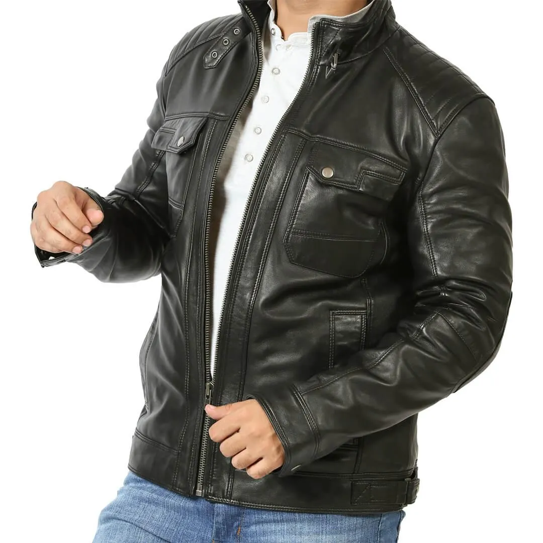 Black Quilted Leather Jacket