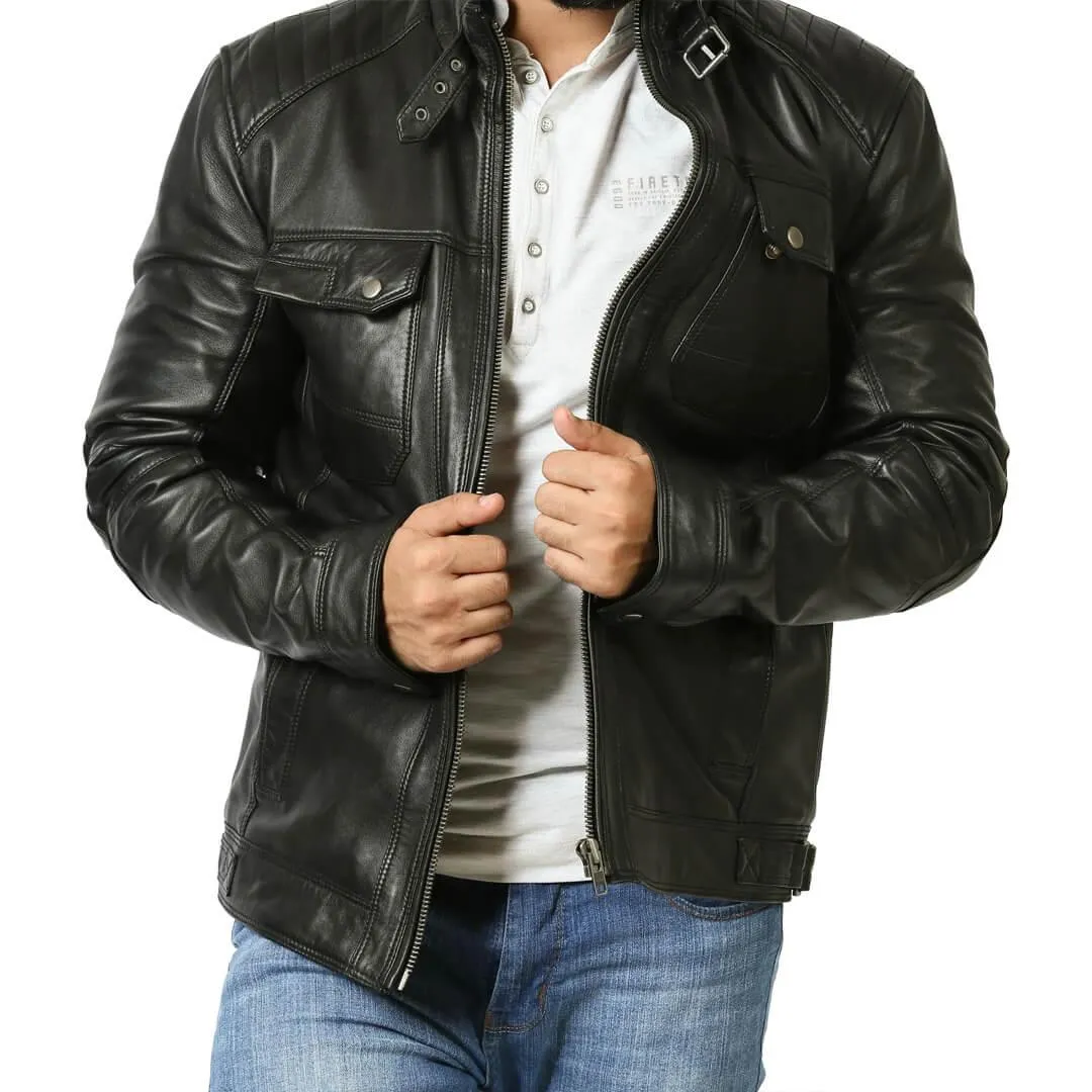 Black Quilted Leather Jacket