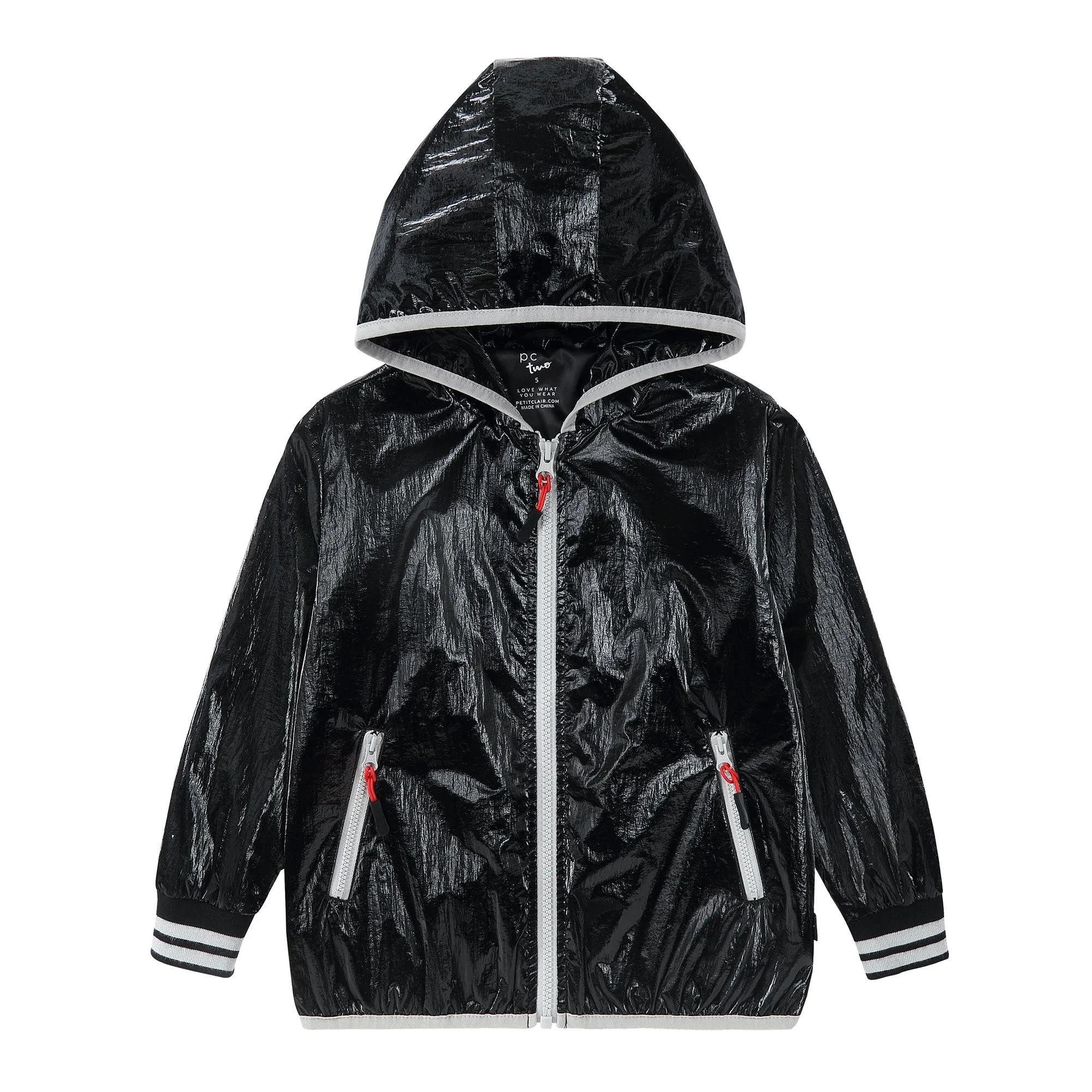 Black Raincoat With Grey and Red Accents