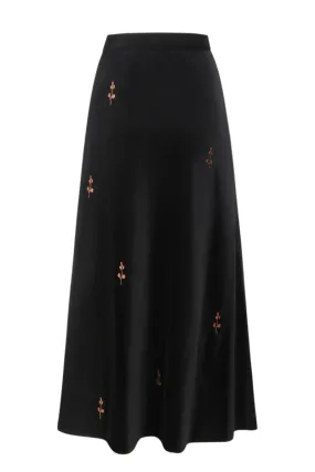 BLACK ROSE EMBROIDERED MIDI SKIRT