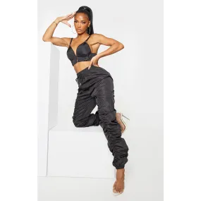 Black Ruched Drawstring Joggers