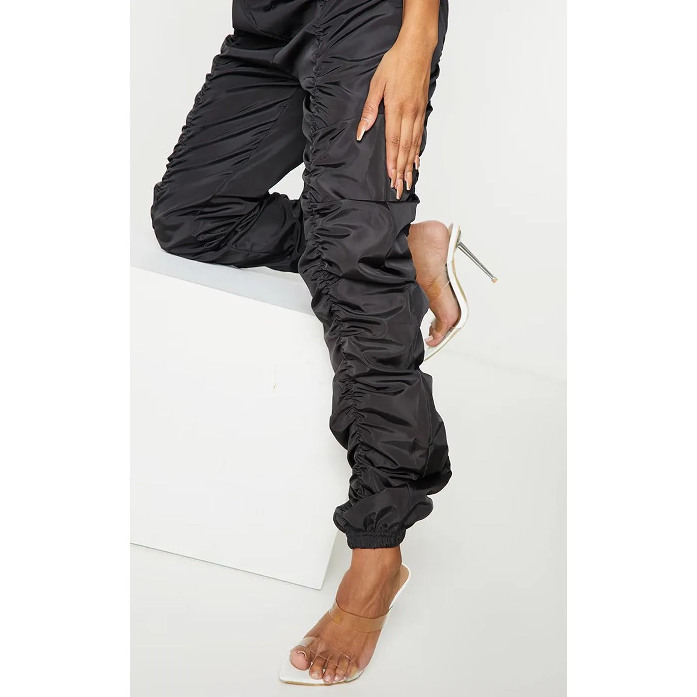 Black Ruched Drawstring Joggers