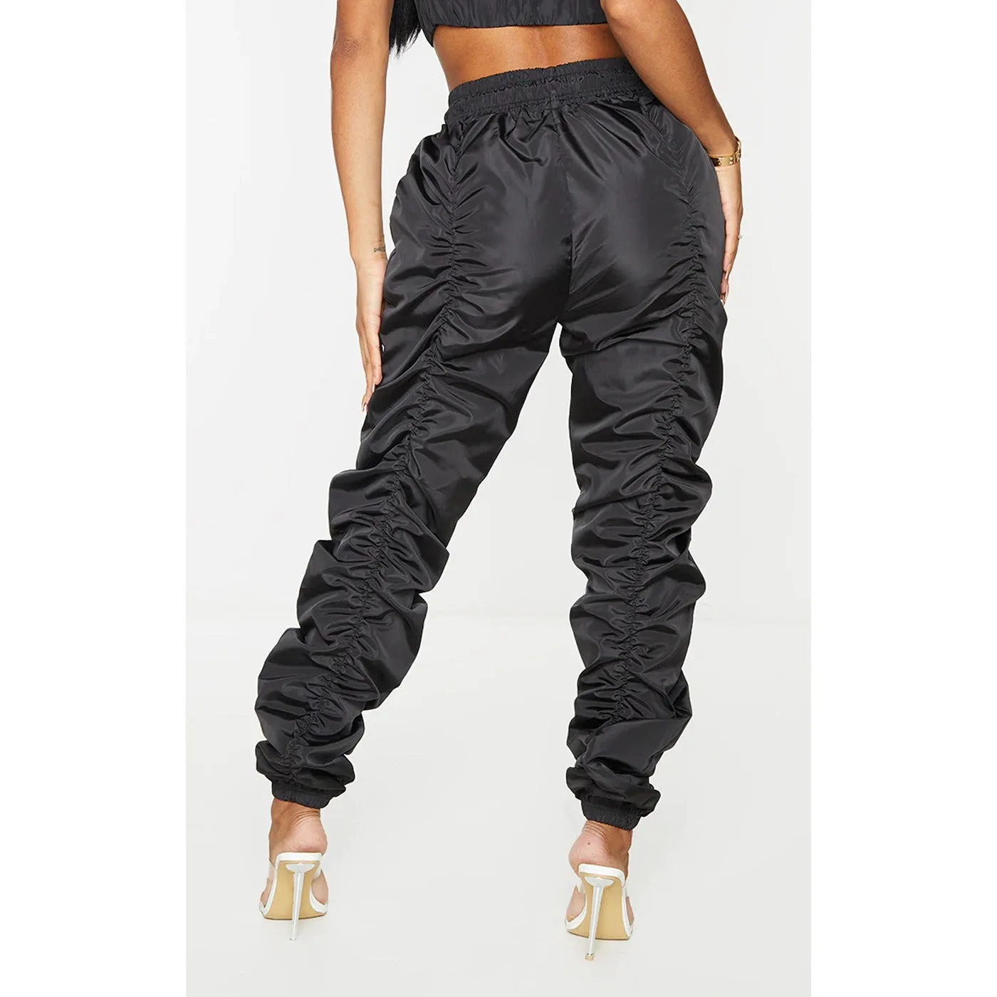 Black Ruched Drawstring Joggers