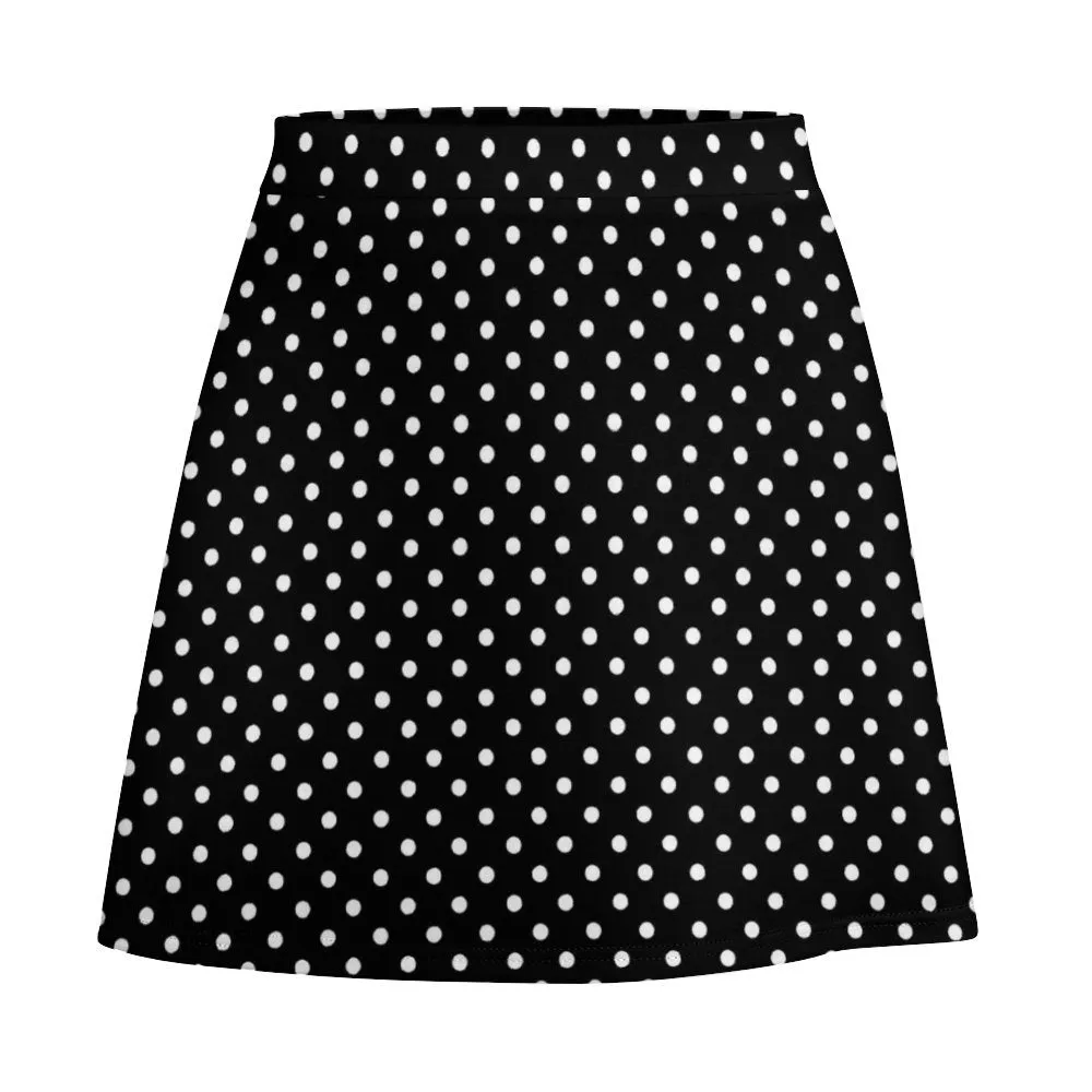 Black With White Polka Dots Short Skirt