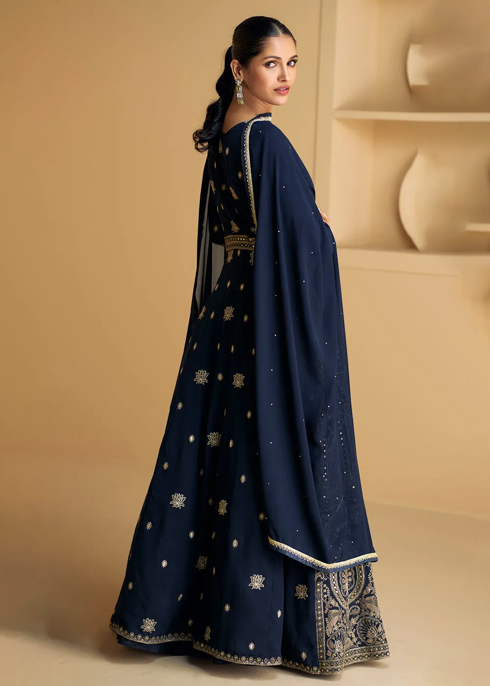 Blue Embroidered Wedding Style Lehenga Anarkali Suit