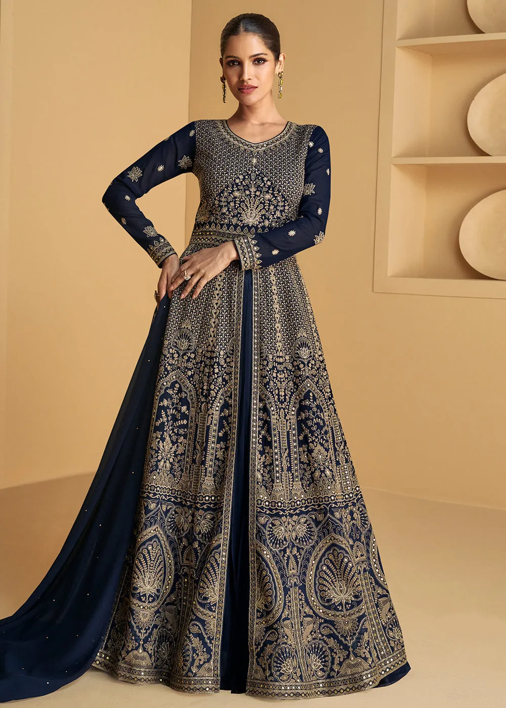 Blue Embroidered Wedding Style Lehenga Anarkali Suit