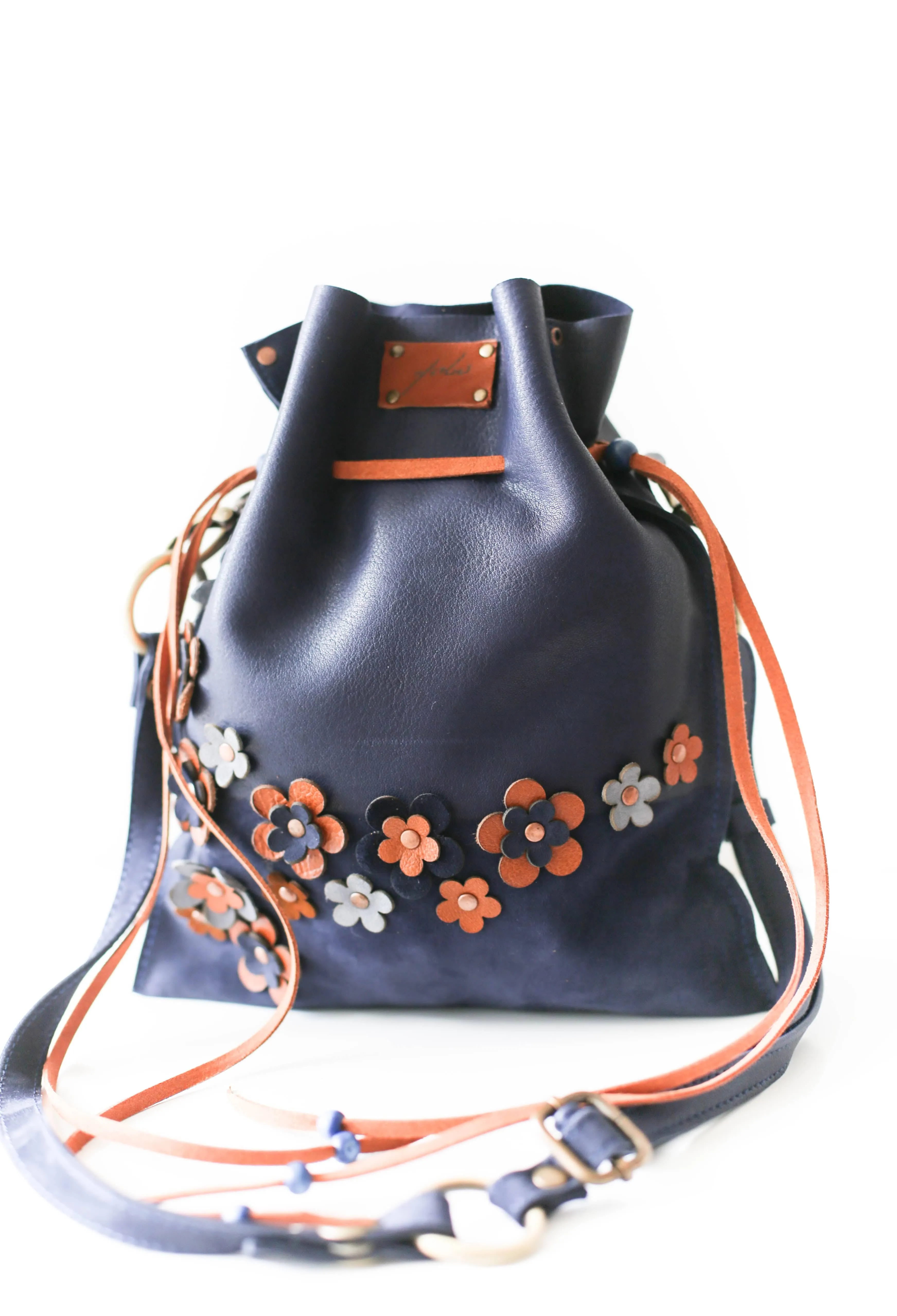 Blue Floral Suede Pouch Bag