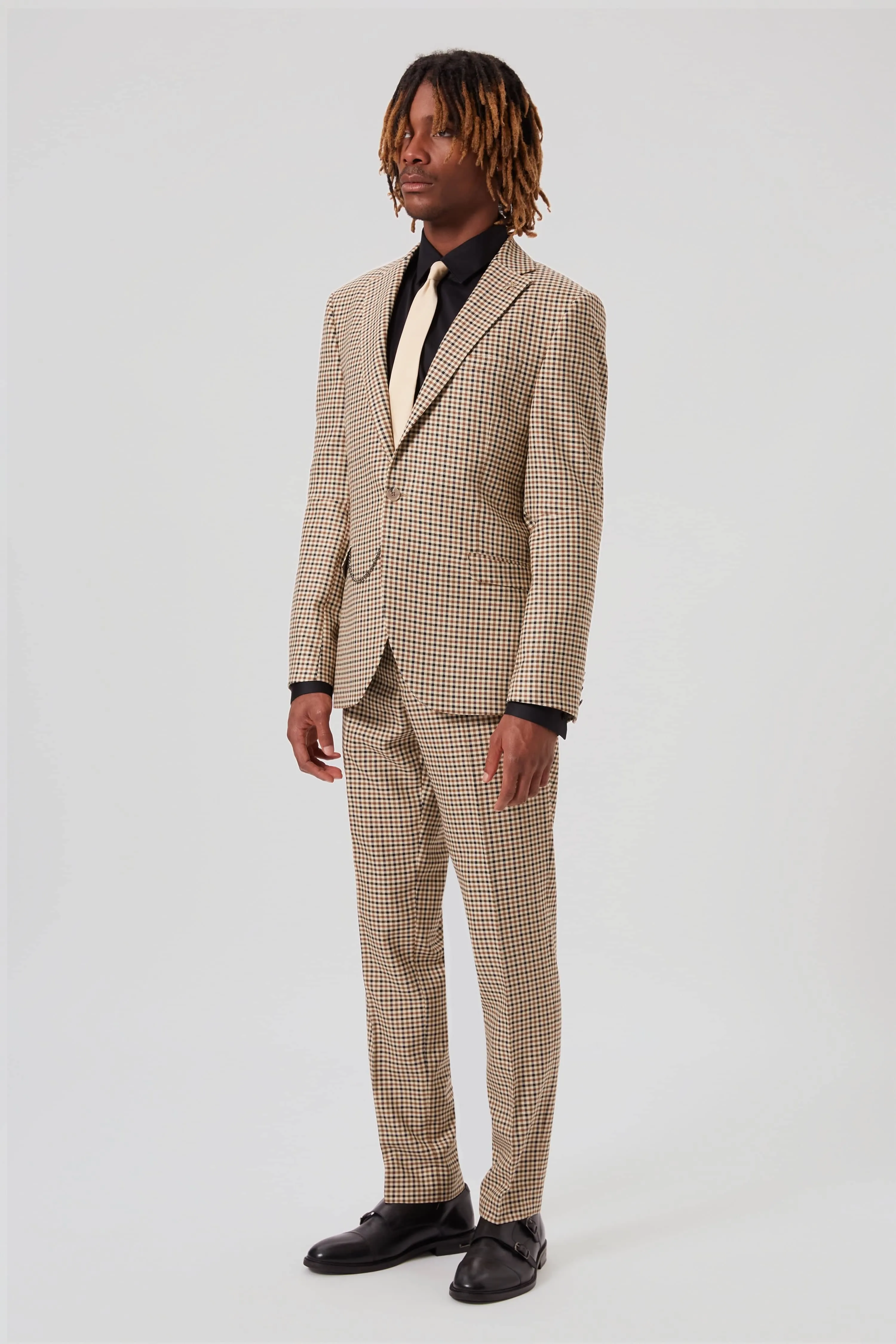 Blythe Slim Fit Beige Check Suit