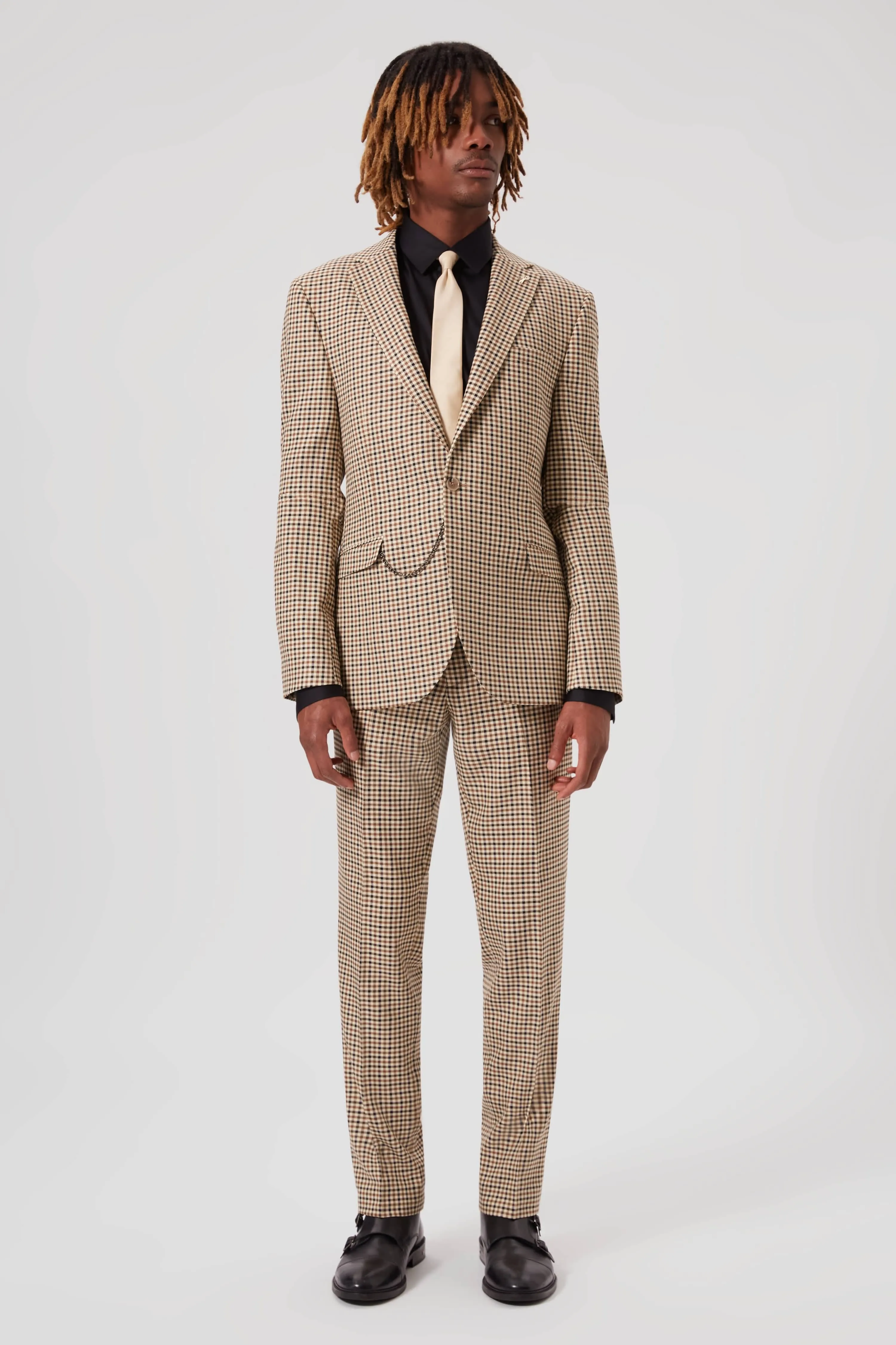 Blythe Slim Fit Beige Check Suit