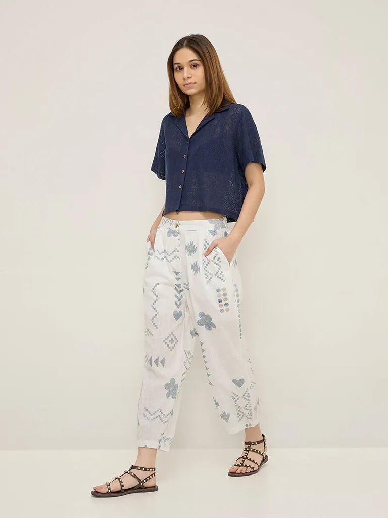 Bombay Paisley White Printed High-Rise Cotton Blend Joggers