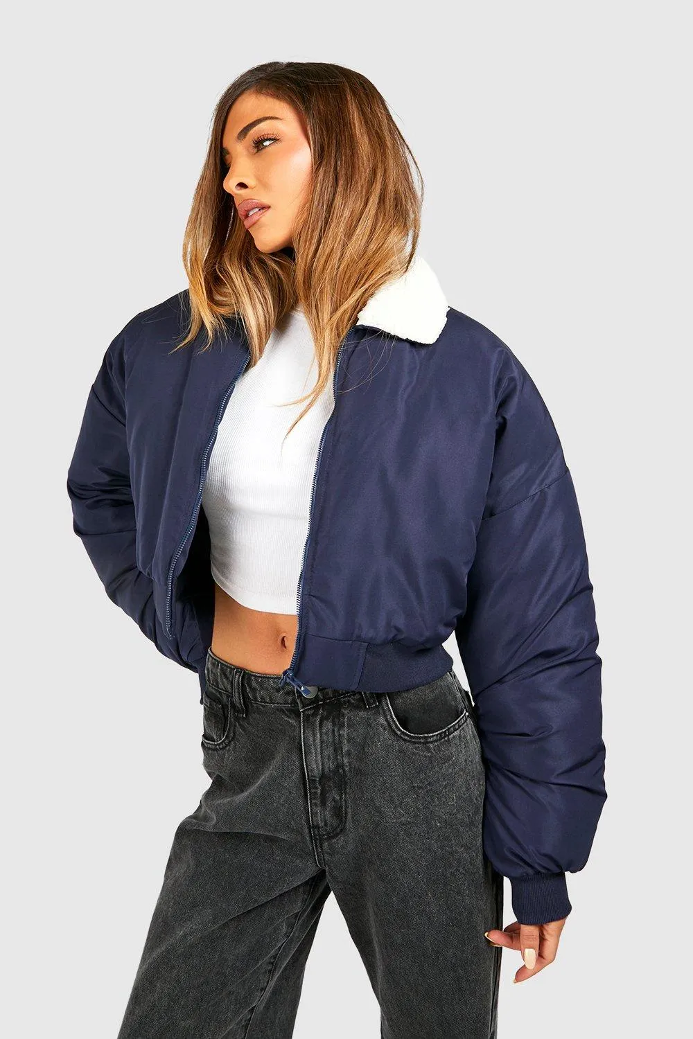 BORG COLLAR PADDED BOMBER JACKET