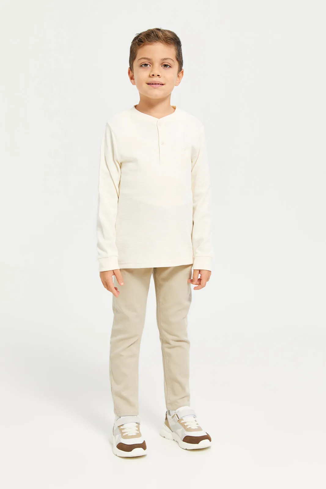 Boys Beige Denim Chino Trousers