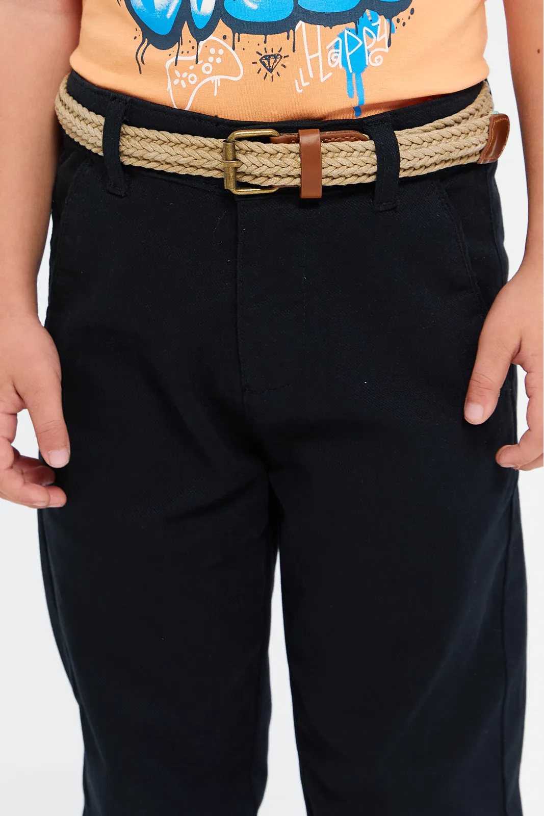 Boys Black Belted Trousers