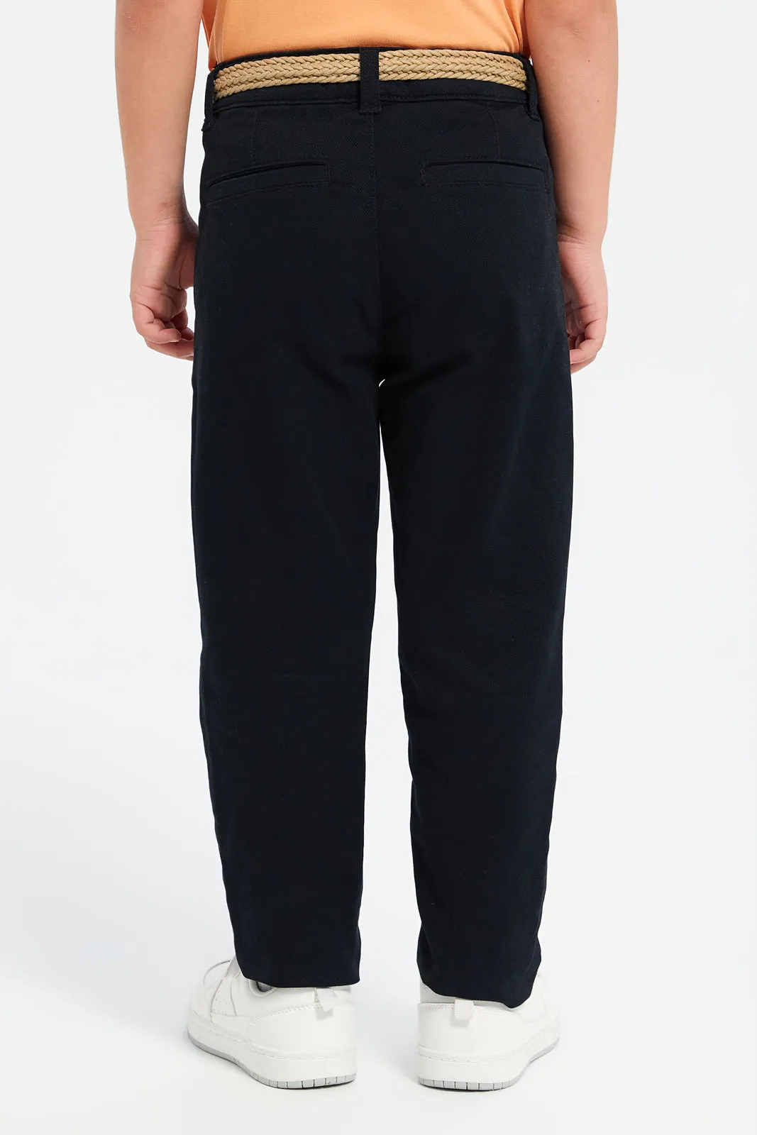 Boys Black Belted Trousers