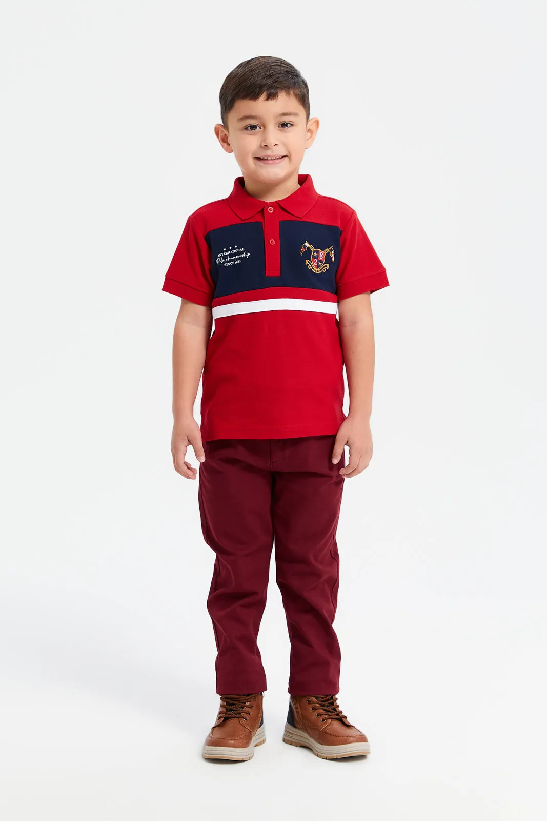 Boys Burgundy Belted Trousers