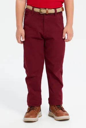 Boys Burgundy Belted Trousers