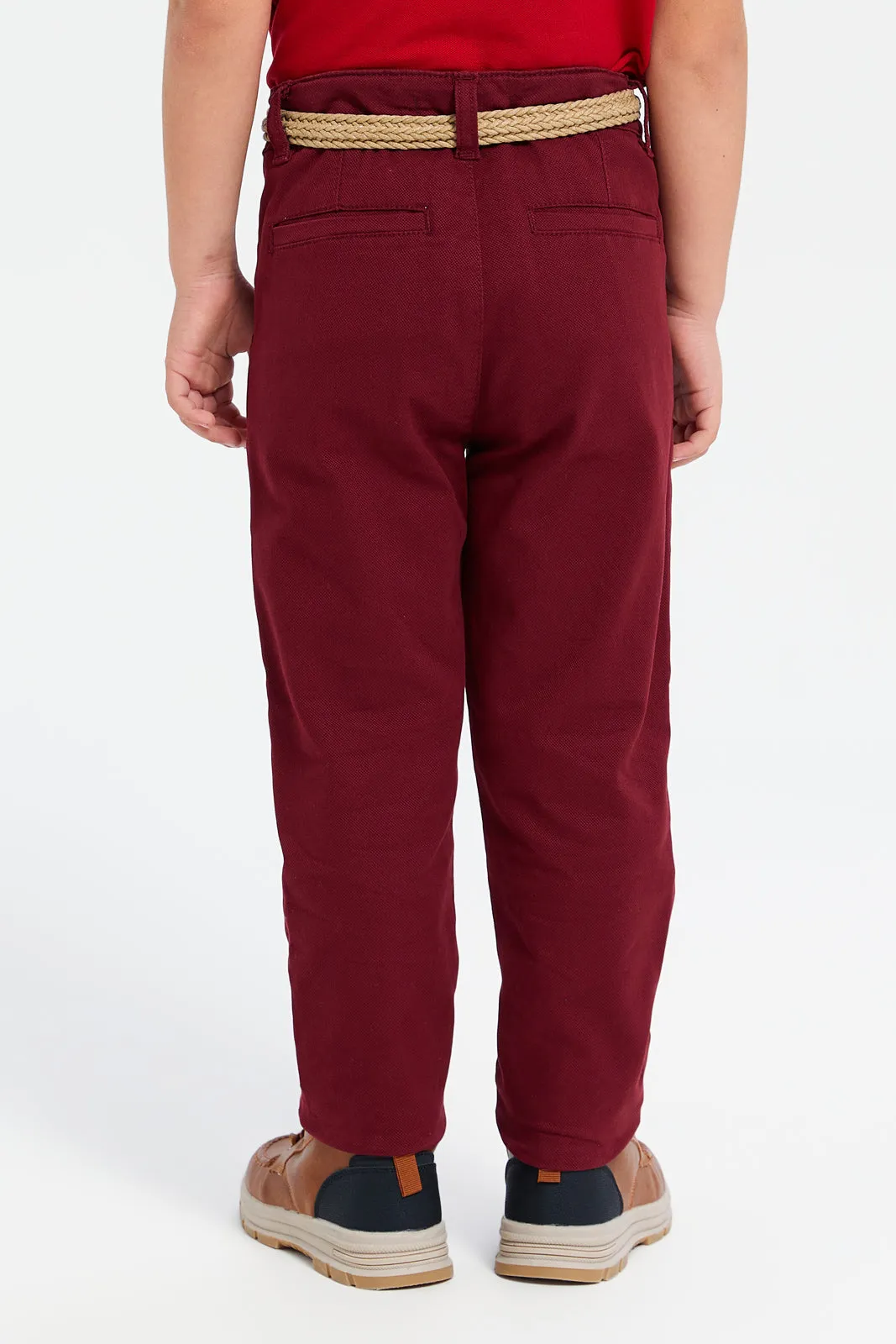 Boys Burgundy Belted Trousers