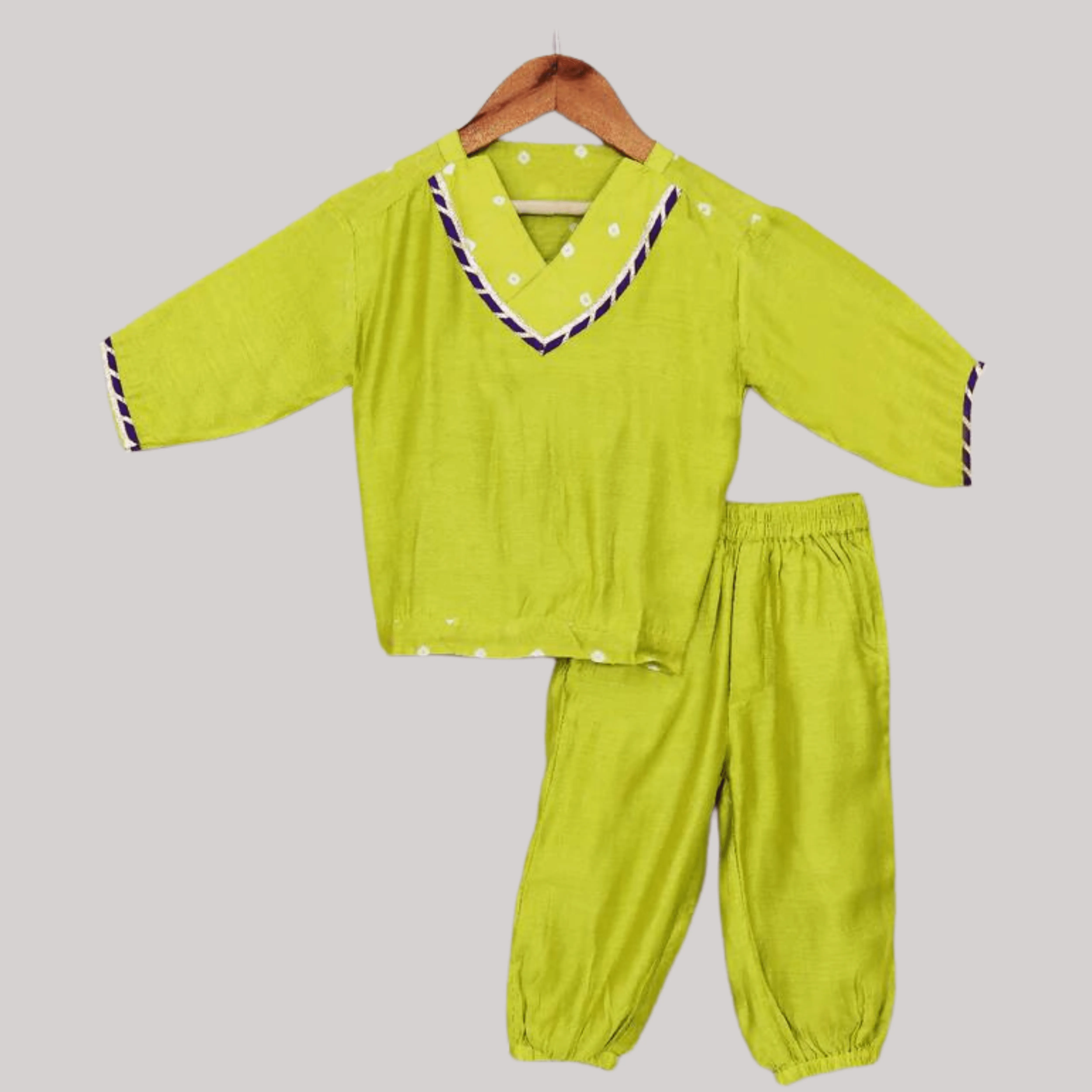 Boys Ethnic Kurta Pajama Set with Joggers - Lime Green