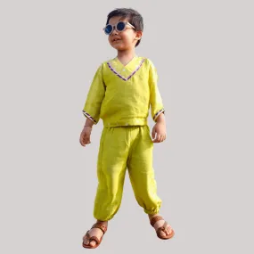 Boys Ethnic Kurta Pajama Set with Joggers - Lime Green