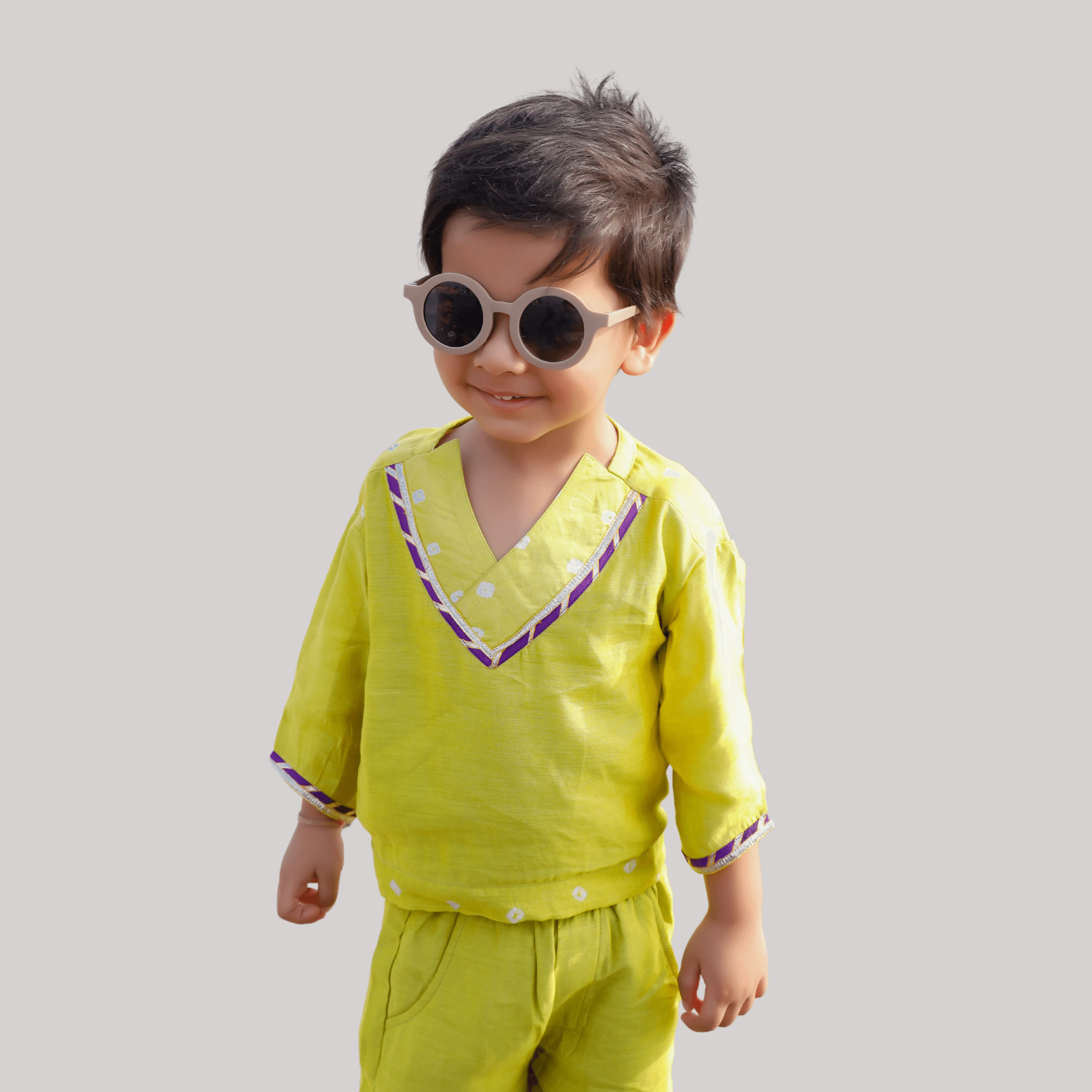 Boys Ethnic Kurta Pajama Set with Joggers - Lime Green