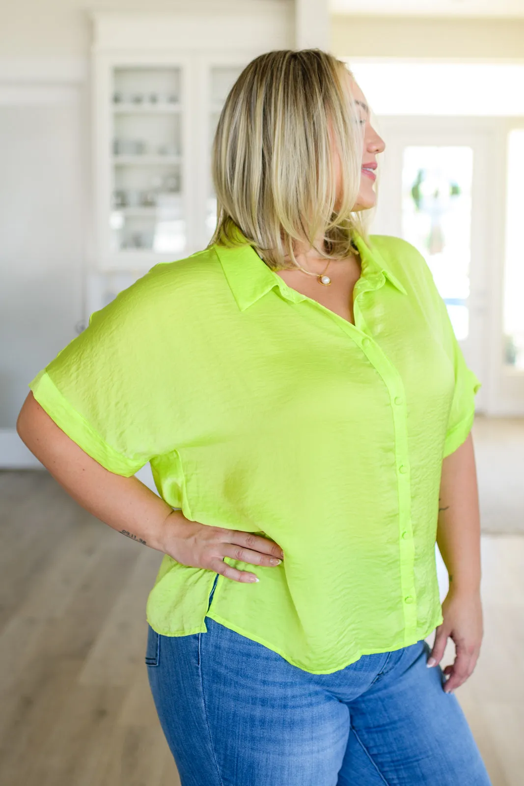 Bright Idea Neon Button Down Top in Citrus