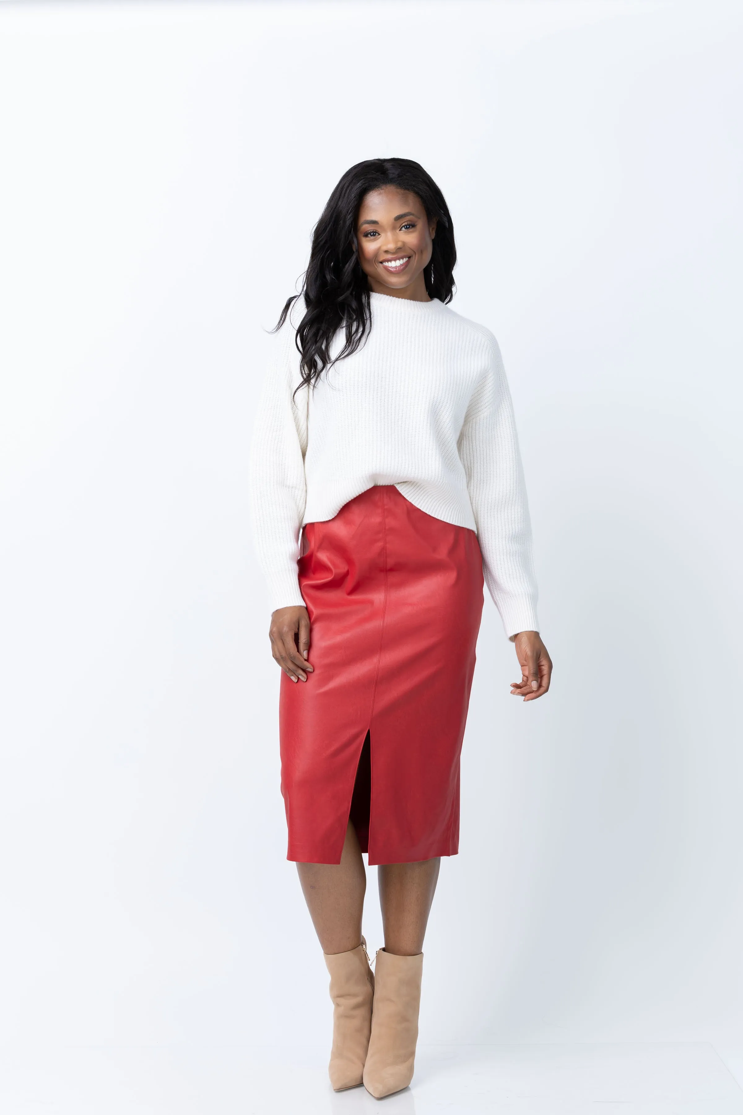 Brochu Walker Esme Vegan Leather Skirt in Crimson